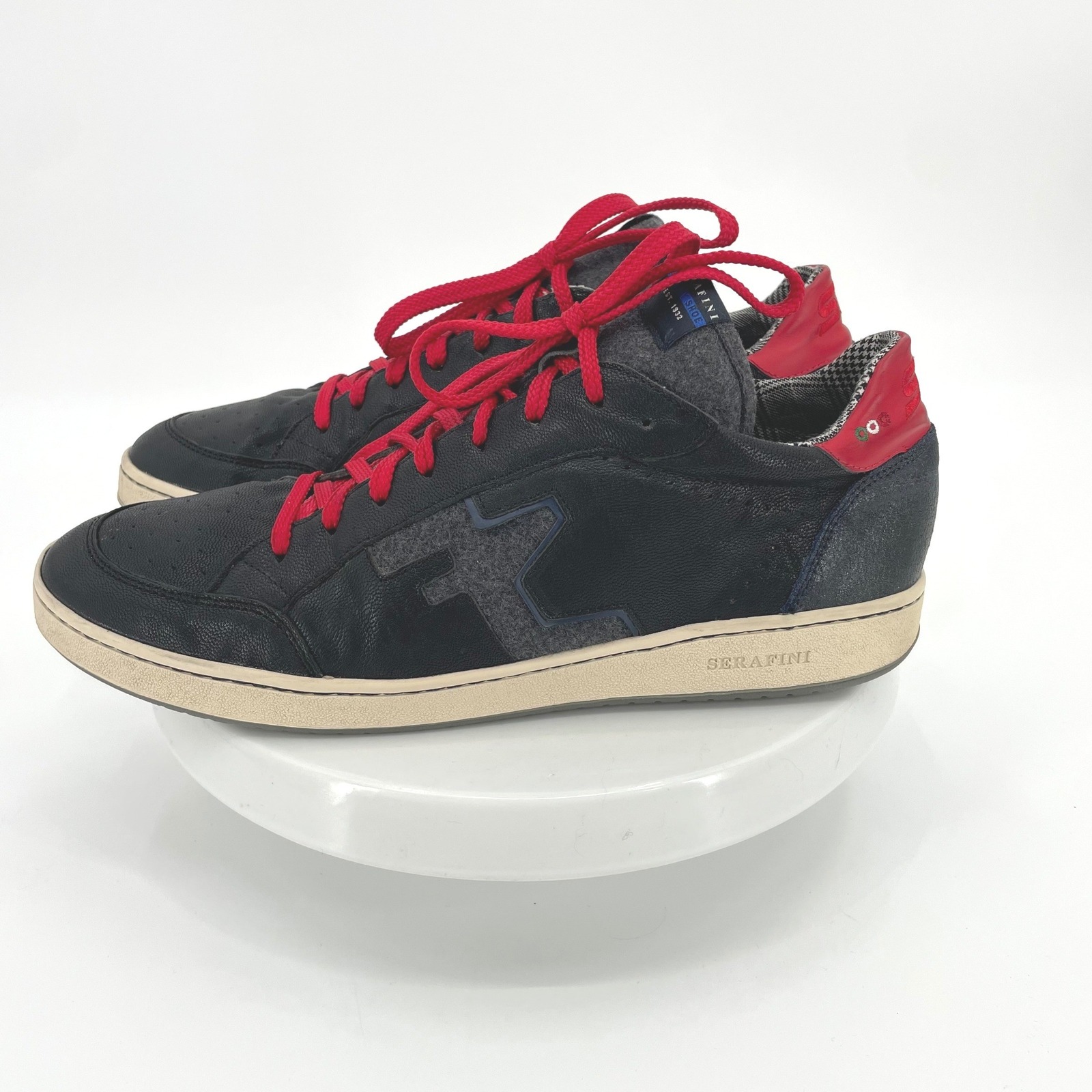 Serafini Flat Gold Men's Navy Leather Sneakers Italian Luxury Size 45 Us 11.5-12